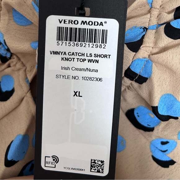 4/$20 Vero Moda polka dot ruffle blue balloon sleeve tie knot blouse- size XL - Picture 7 of 11